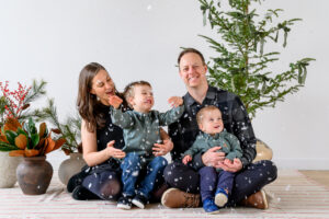 Cozy holiday family photography in Winnipeg studio