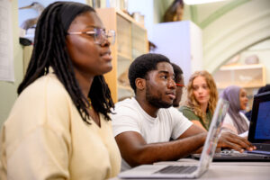 Students studying and spending time in a university common area