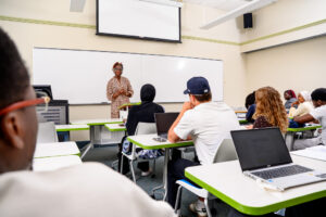 Campus branding photography showing students enjoying university spaces